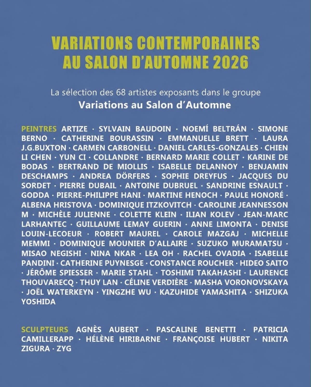 The 68 artists of the Variations group at the Salon d’Automne 2026, including Rachel Ovadia