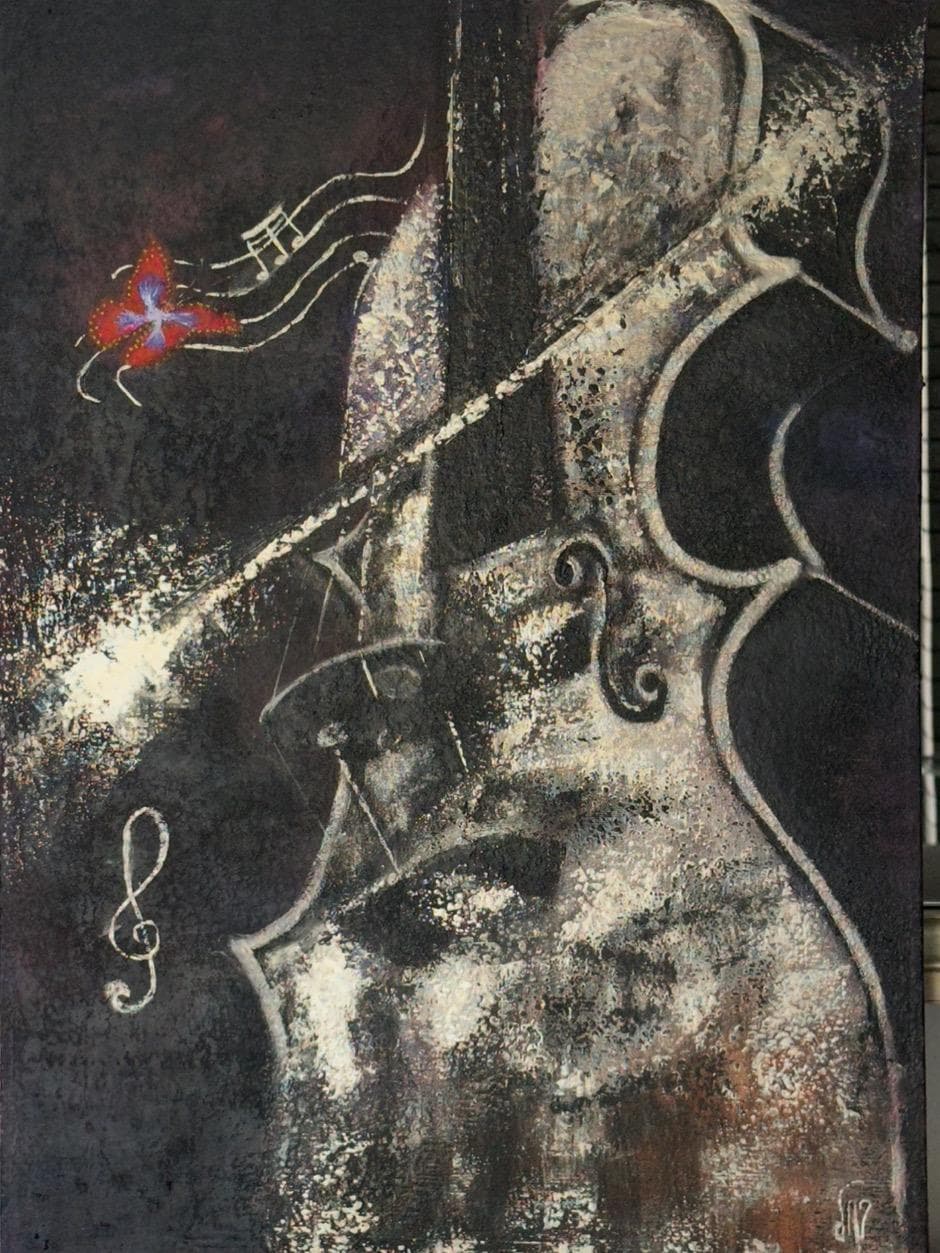 “Violon étain”, painting by Martine Rachel Ovadia